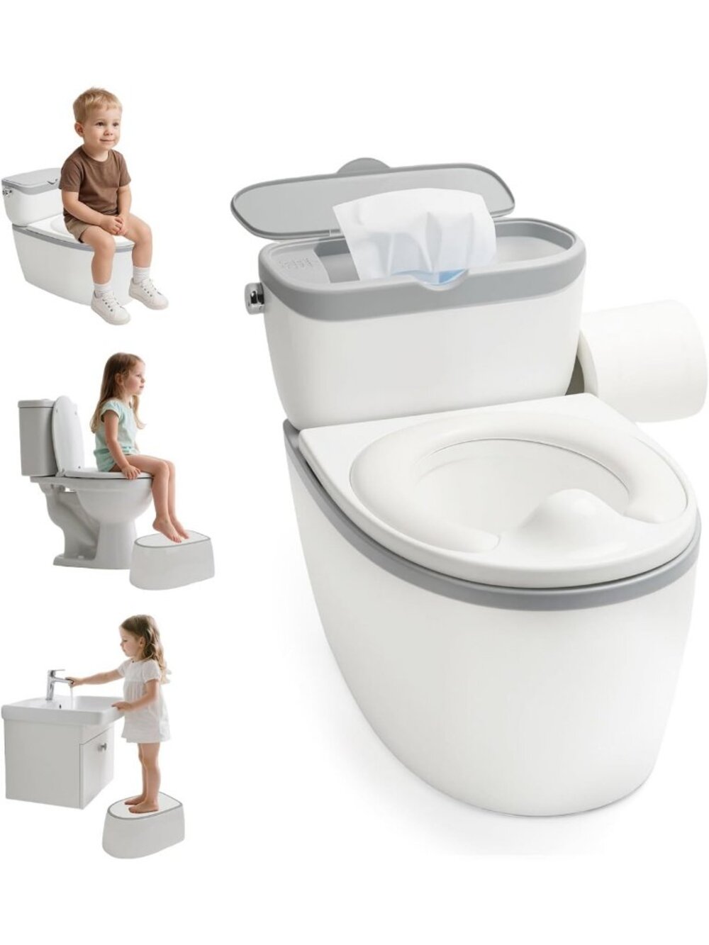 3-in-1 Toddler Potty Training Seat with Flushing Sound & Storage for Ages 6